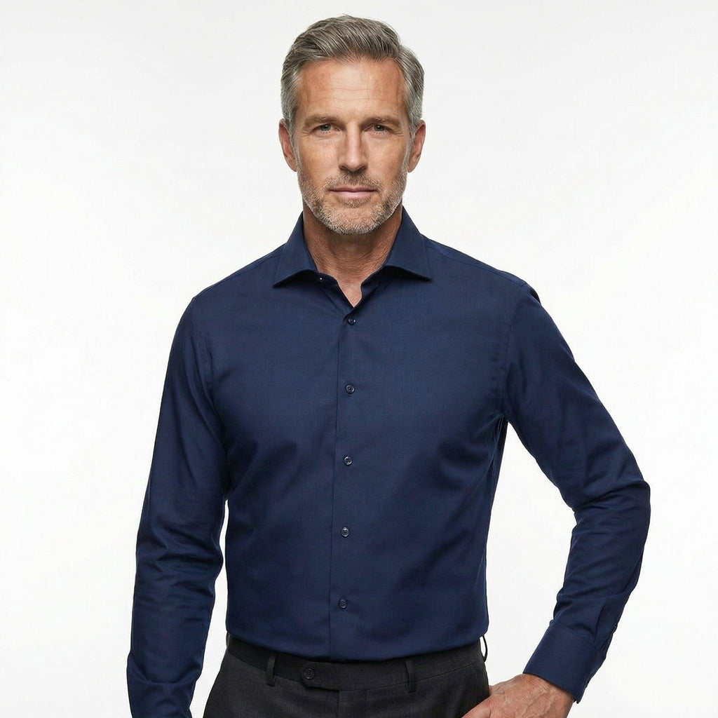 Northfords non-iron dress shirt folded flat showing zero creases